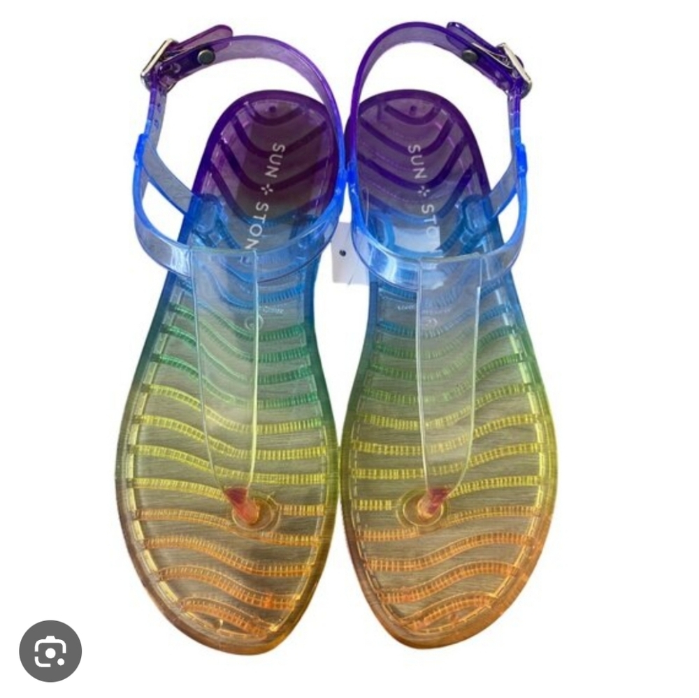 Sun + Stone Kristi 2 thong slingback jelly sandals with a rainbow gradient Sz 6